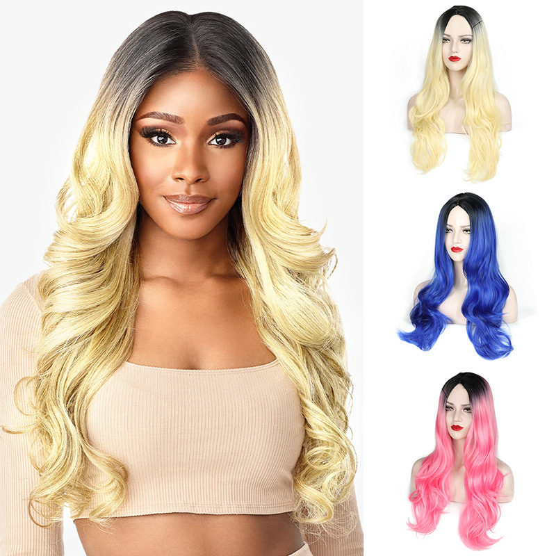 Cross-Border European and American Xuchang Wigs for Women, Full Head Wig, European and American Style, Fashionable Gradient Color, Medium-Length Curly Full Wig Cross-Border European and American Xuchang Wigs for Women, Full Head Wig, European and American Style, Fashionable Gradient Color, Medium-Length Curly Full Wig