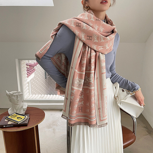 Korean style autumn and winter women's scarf Japanese style color matching scarf female ins soft girl warm scarf double-sided brushed scarf