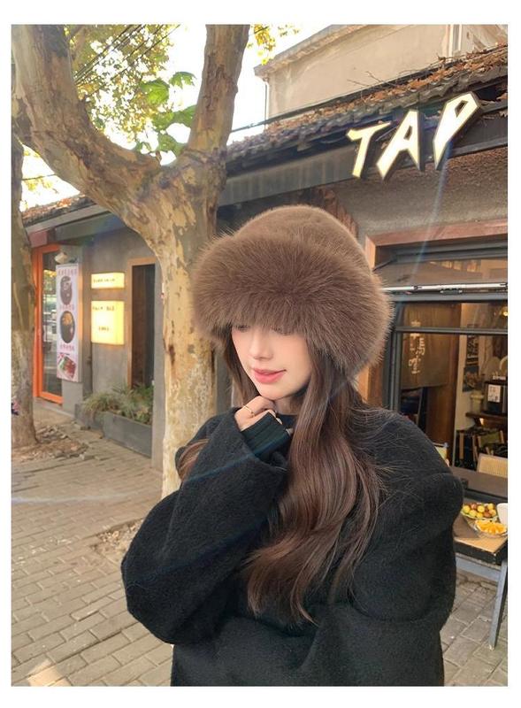 毛绒蒙古帽女秋冬保暖帽子东北盆帽显脸小护耳仿狐狸毛帽韩版时尚|undefined