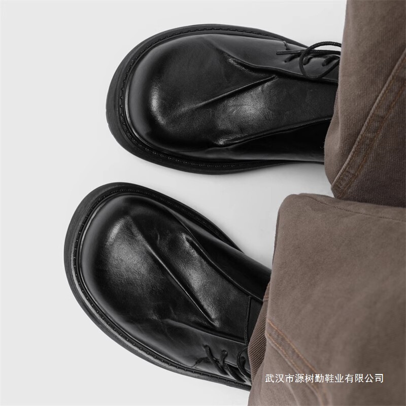 Cleanfit Derby Shoes for Men, Black Large Leather Shoes, British Style Niche Pleated High-End Commuter Trendy Shoes