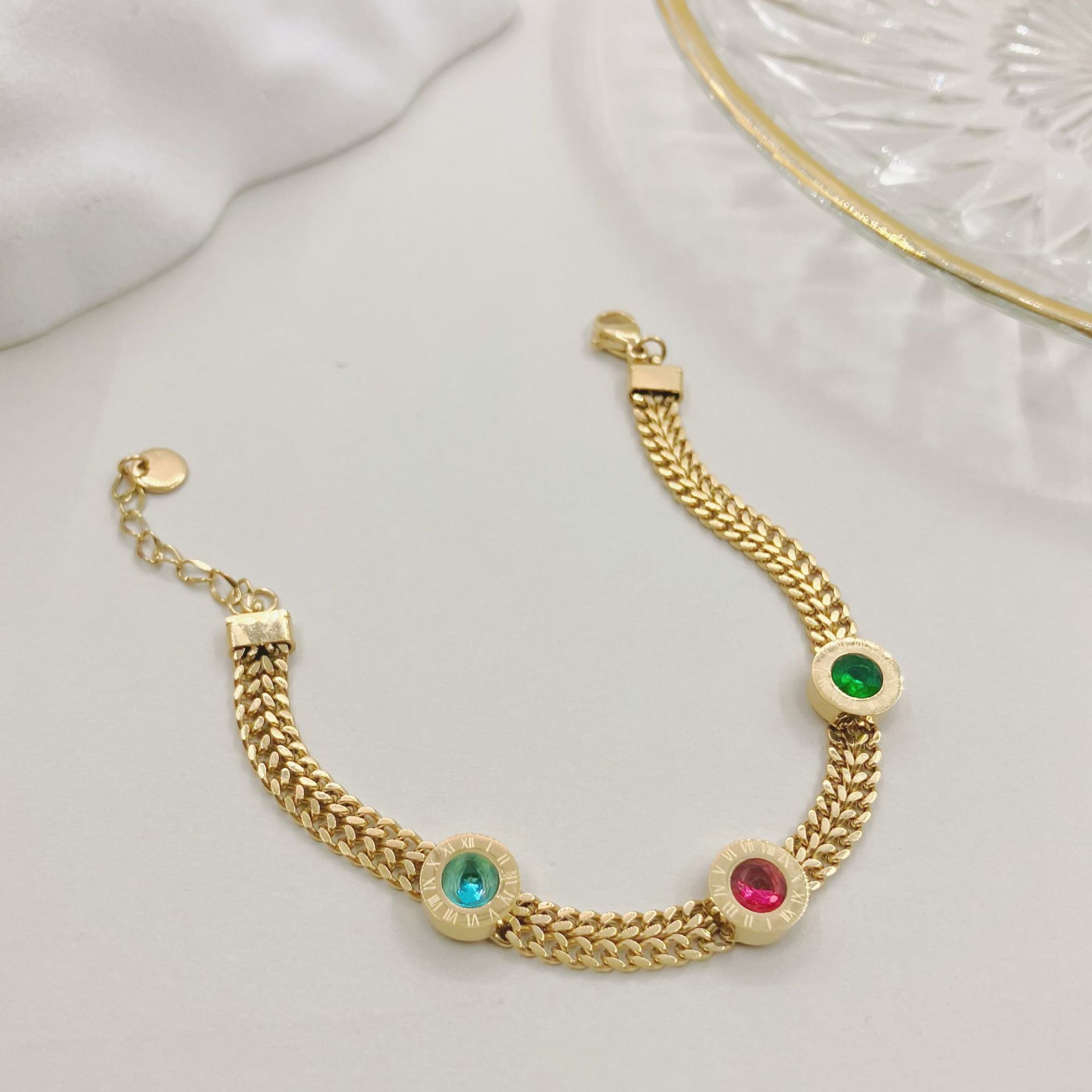 Fashion Geometric Stainless Steel Plating Zircon Bracelets