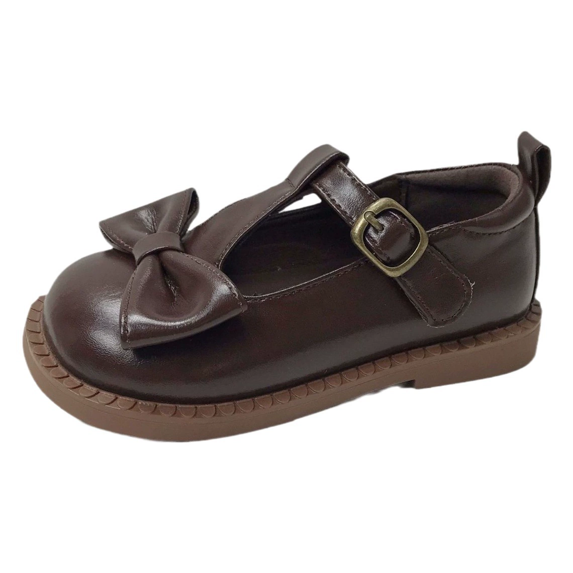 Детская кожаная обувь 2024 весна, новый корейский стиль, кожаная обувь Princess с Т-образным бантом для девочек, детская универсальная Однослойная обувь