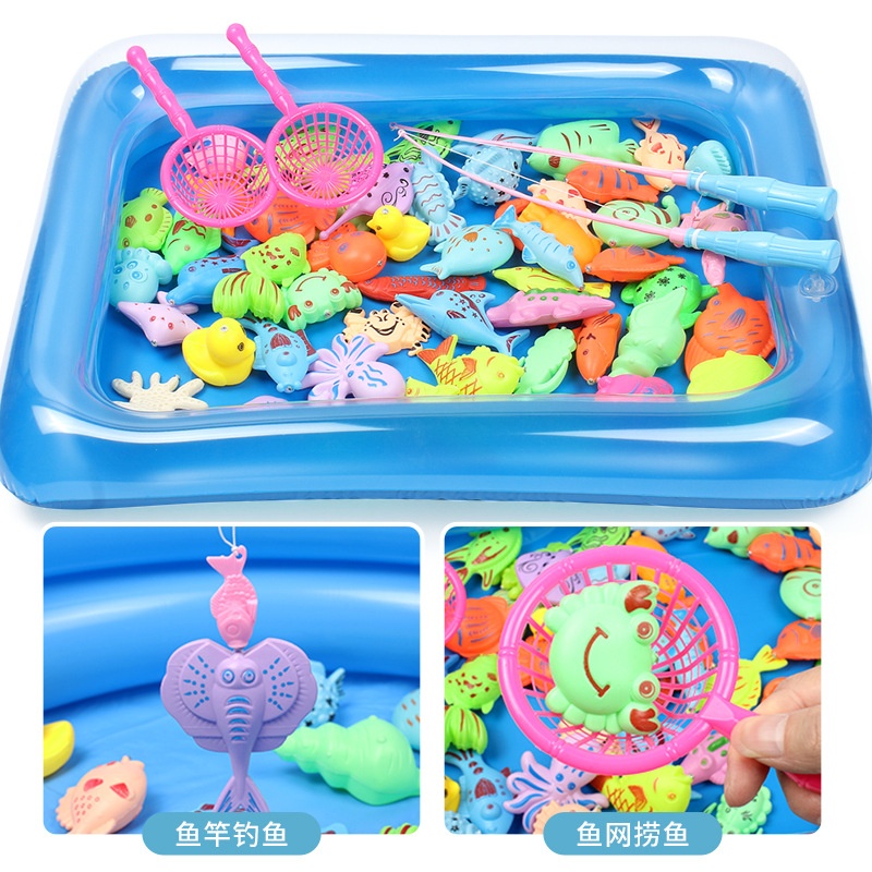 Children's Fishing Toy Pool Set, Plaza Night Market Stall Water Play Magnetic Fishing Pool Toy Wholesale