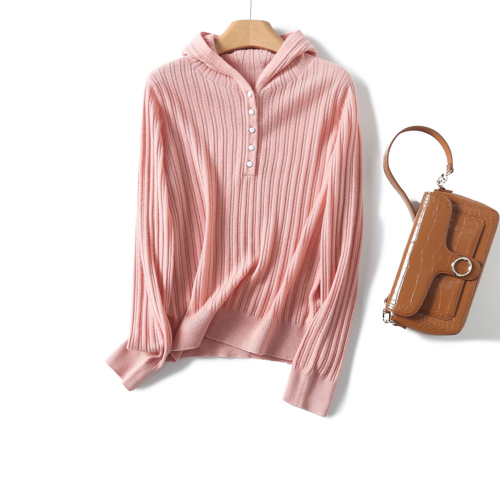Miu-style Puyuan cardigan women hooded pink sweater women casual base sweater women TN1601
