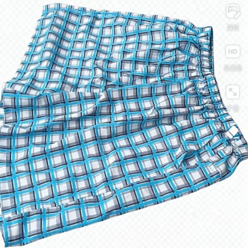 Blue and white plaid loose casual shorts, comfortable and breathable, with only a back pocket, available for custom order, wholesale available
