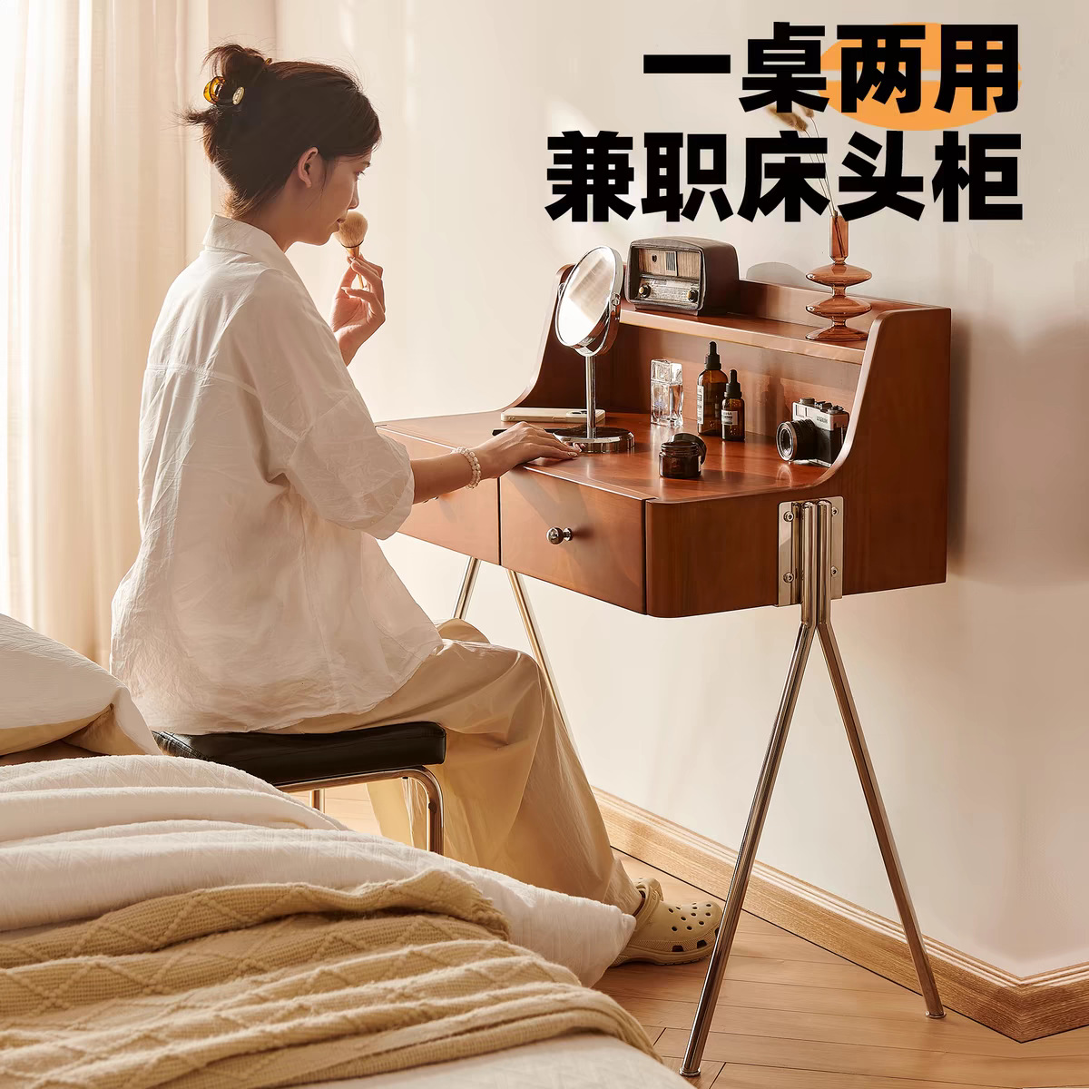 Medieval Style Bauhaus Solid Wood Dressing Table Medieval Bedroom Dressing Table French Retro Small Apartment Storage Dressing Table