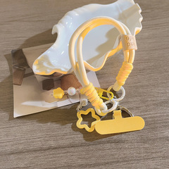 可愛黃五葉草星星掛飾手機掛繩旋轉手提腕帶鑰匙扣小飾品掛鏈通用