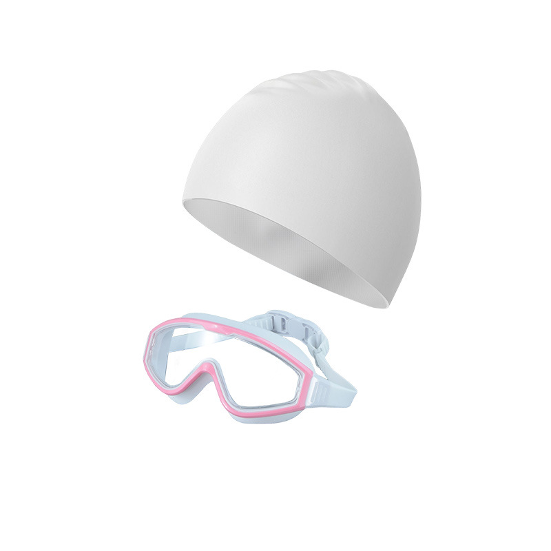 Kit de Gafas de Marco Grande y Gorro de Natación de PC y Silicona Líquida, Impermeable y Anti-empañamiento