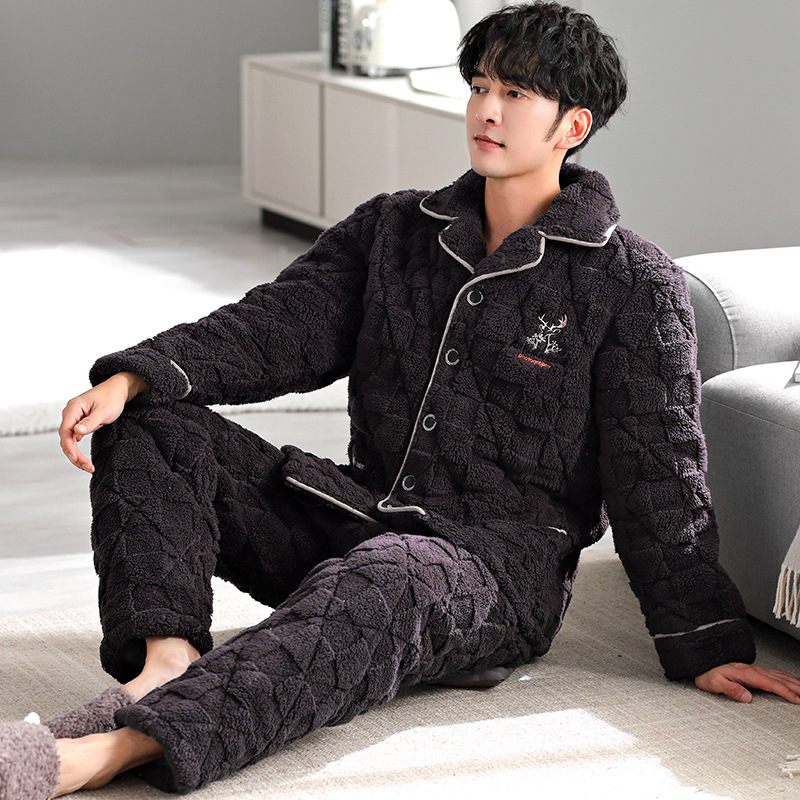 Pijamas para hombres otoño y invierno 2024 nuevo vello grueso chaqueta de algodón de mediana edad papá grande conjunto de ropa de hogar