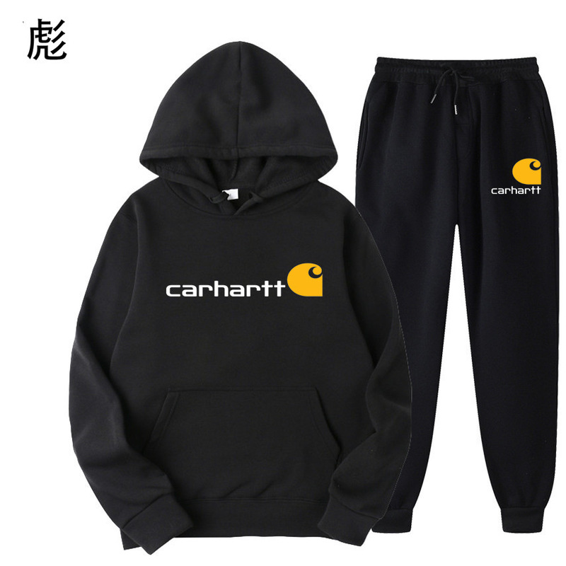 Cross-Border Amazon Trendy Brand Carhartt Mango Letter Sweatshirt Two-Piece Set for Men and Women, Fleece-Lined Hoodie Set