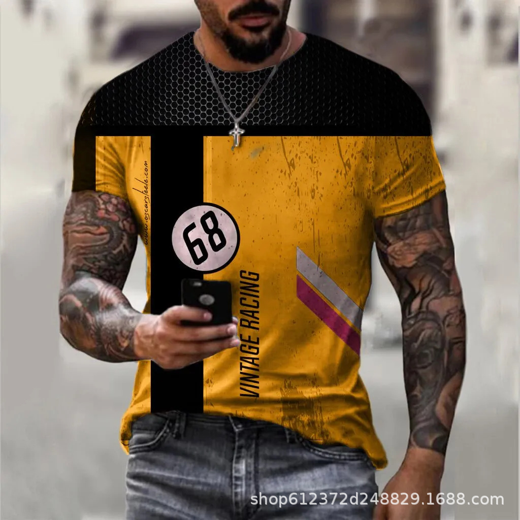 Cross-border Amazon hombres camisa de cuello redondo retro manga corta estilo europeo y americano impreso N ° 66 carretera carta camiseta