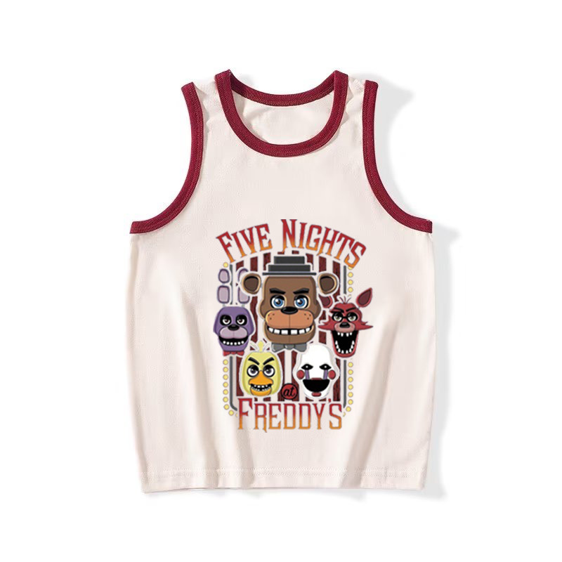 Children's unisex tank top with Freddy the Toy Bear cartoon pattern print, new cross-border trade export item