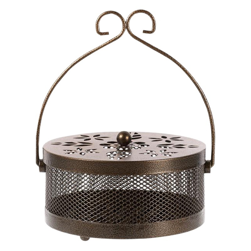 Bandeja de bobina de mosquito retro creativo soporte de bobina de mosquito caja de bobina de mosquito hueca de hierro portátil bandeja de hogar a prueba de fuego con tapa