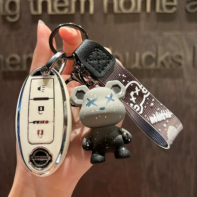 Car key bag Key Case Qijun Qashqai - nissan-b-smart-3-key-single-shell-white-grey-violence-bear-pendant