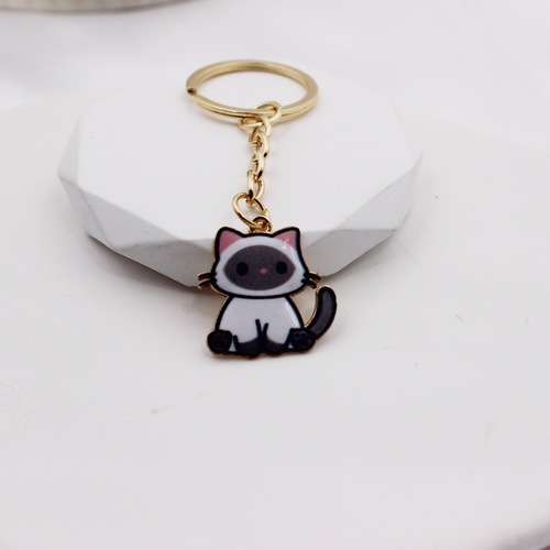 Bestselling Creative Metal Cat Keychain Cartoon Cute Cat Charm Playful Flower Cat Keychain