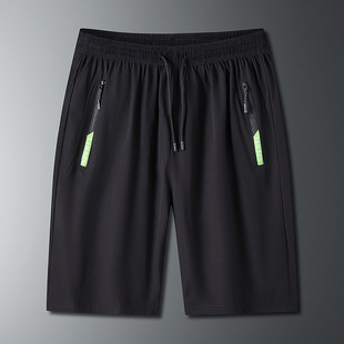 Summer New Elastic Sports Shorts Zipper Pocket Quick-drying Pants plus size Ice Silk Breathable Thin Fitness Pants