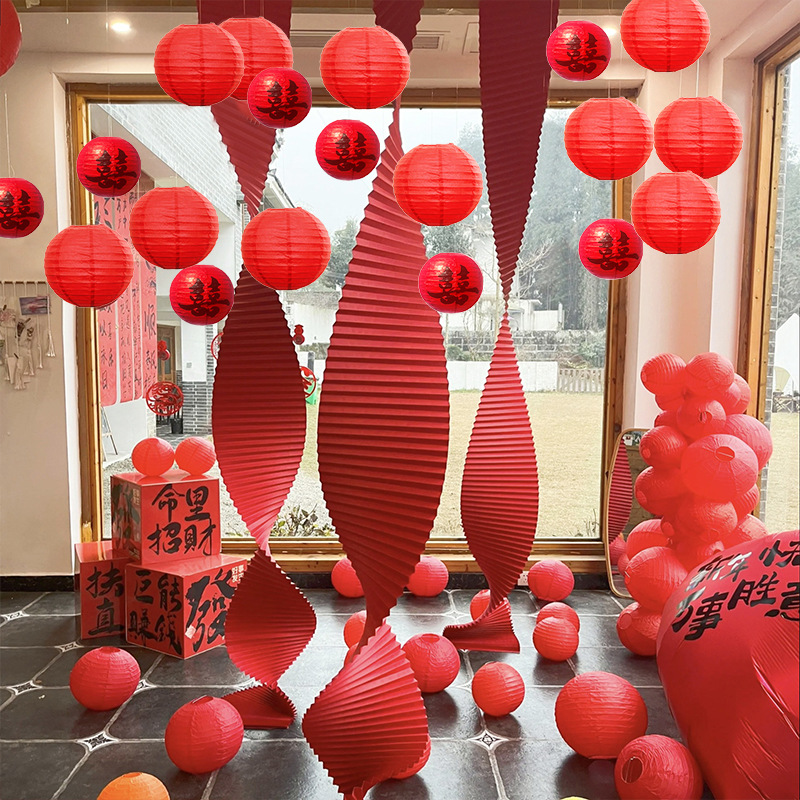 Sala de bodas decoración de pared de fondo de origami corrugado festivo decoración sala de estar dormitorio boda china cascada cadena colgante de linterna