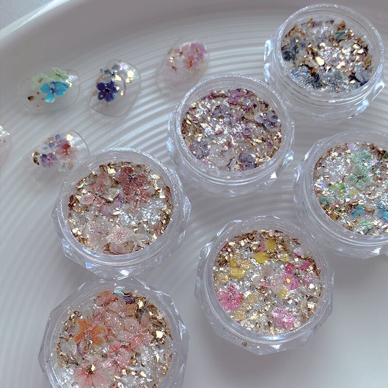 New Nail Art Opal Dried Flower Material Secret Monet Garden Cloud Brocade Dried Flower Glitter Material Nail Decoration