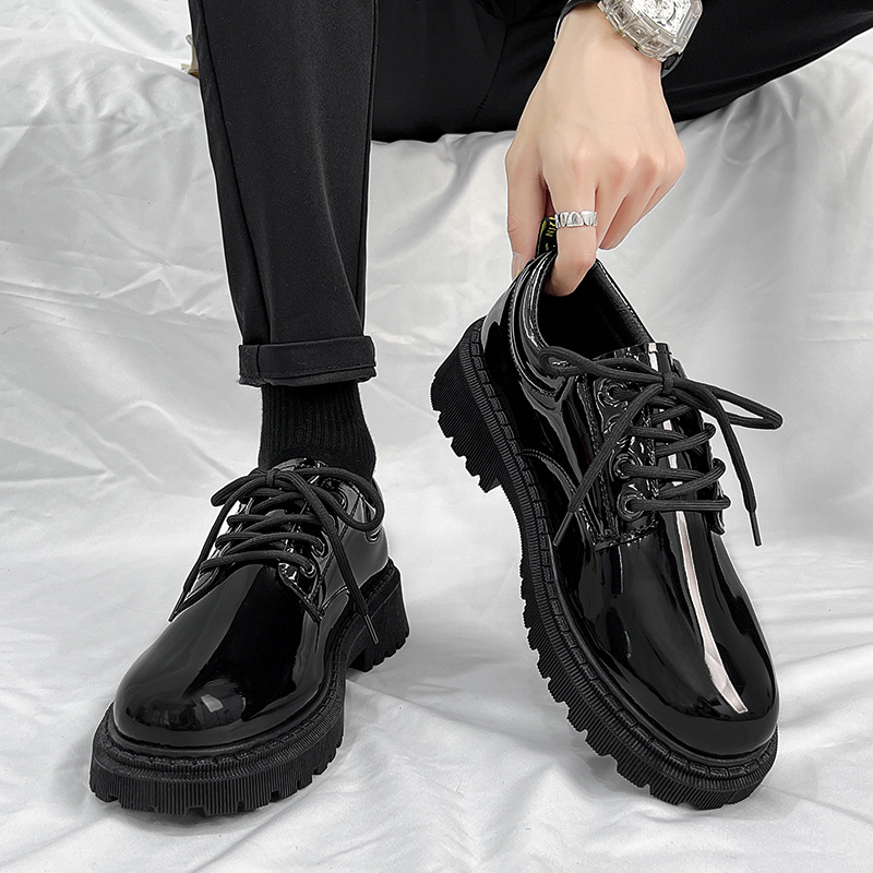 Primavera zapatos de hombre Martin de alto nivel para hombres británicos nuevos vestidos formales de estilo de Hong Kong negocios de boda novio aumento de altura zapatos de cuero negro image 5