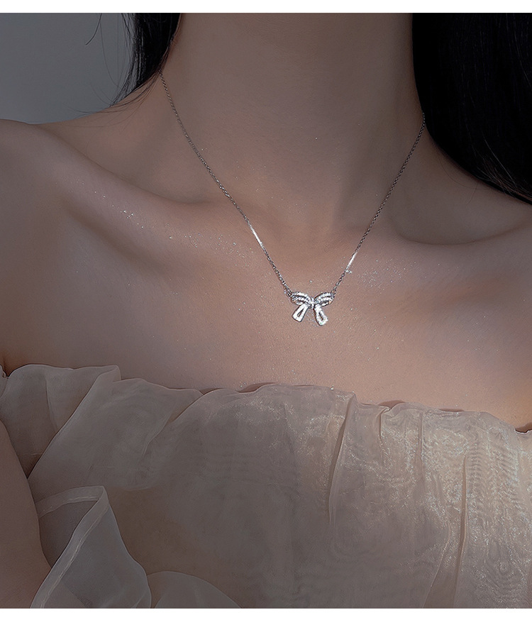 925 sterling silver Chain Material 925 Sterling Silver Bow Knot Pendant Necklace