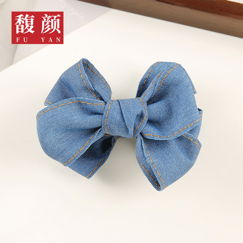 韩式发夹发饰女高级感简约牛仔蝴蝶结抓夹后脑勺鲨鱼夹子头饰批发|undefined