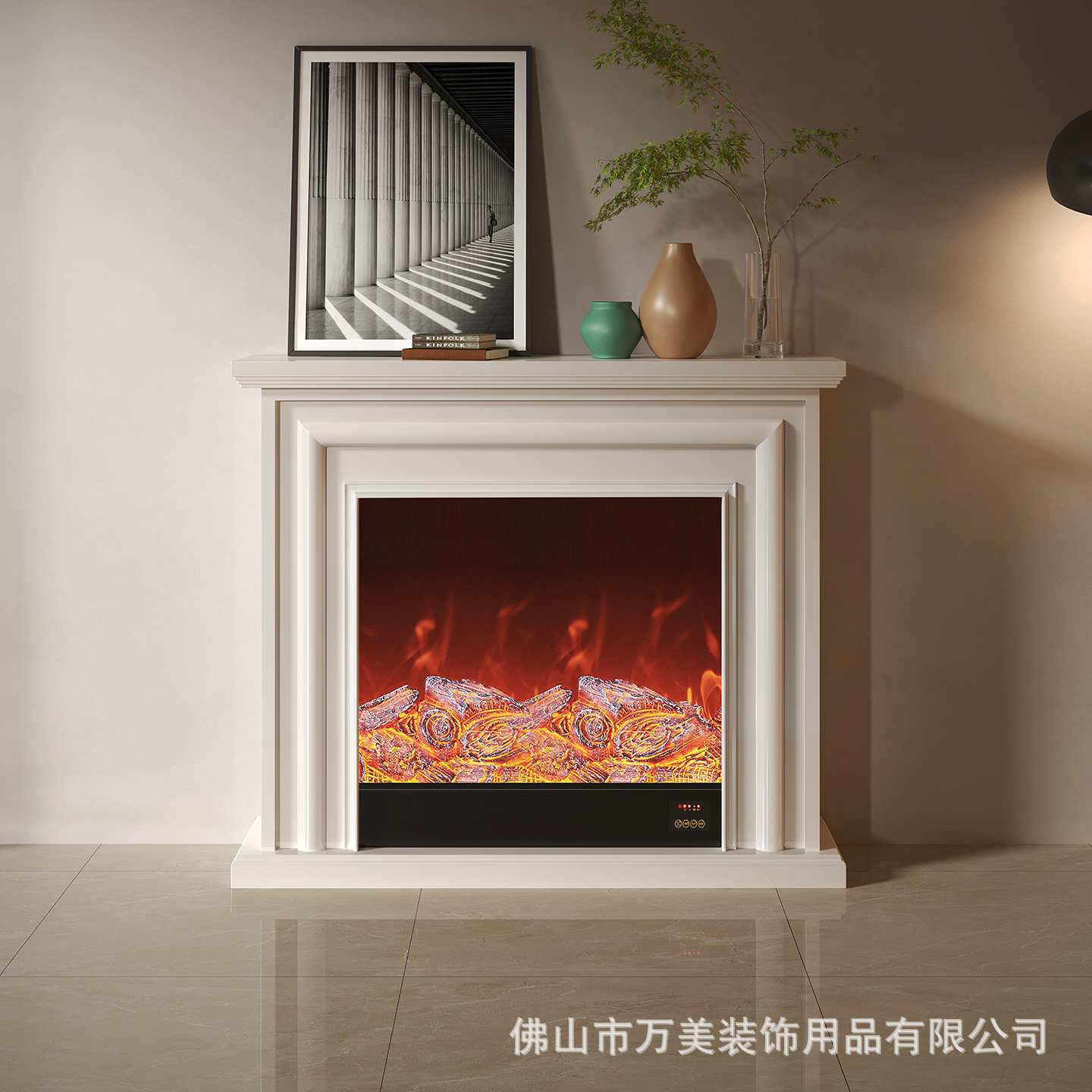 European-style French light luxury solid wood fireplace decoration with electric heating core, home storage, simulated flame fireplace stand