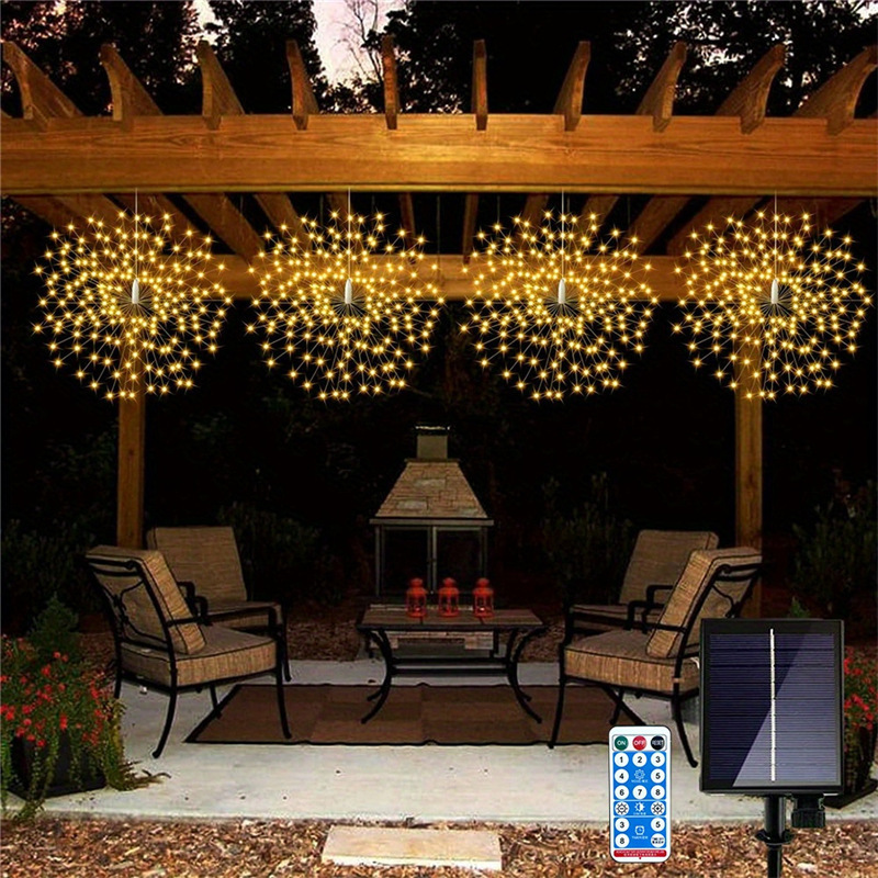 Solar-Powered Fireworks Lights Outdoor Waterproof Dandelion Lanterns Villa Courtyard Garden Terrace Decoration Night Lights Christmas