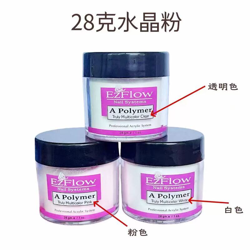 Cross-border supply of nail art ezflow crystal powder 28g powder through white nail carved pollen glitter jewelry wholesale