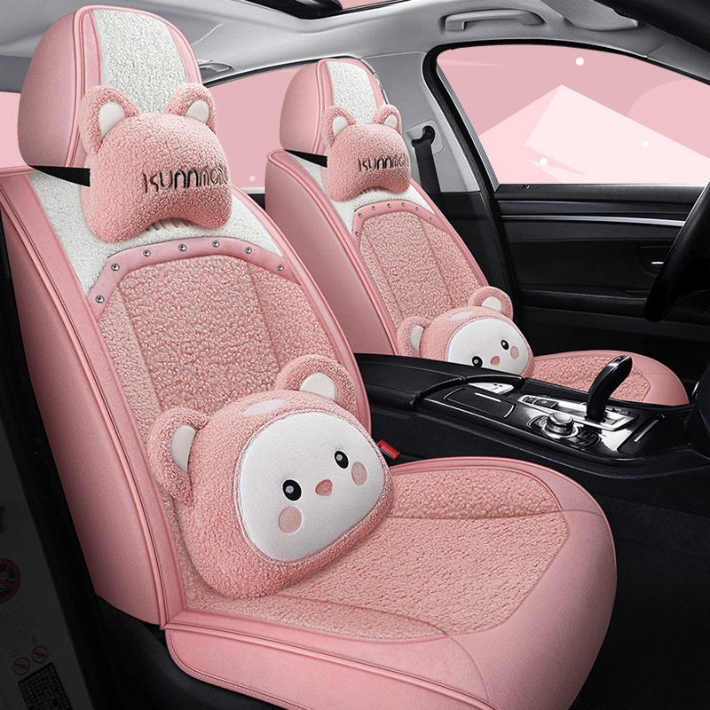 网红汽车坐垫女冬季卡通座套短毛绒可爱全包时尚冬天羽绒车套