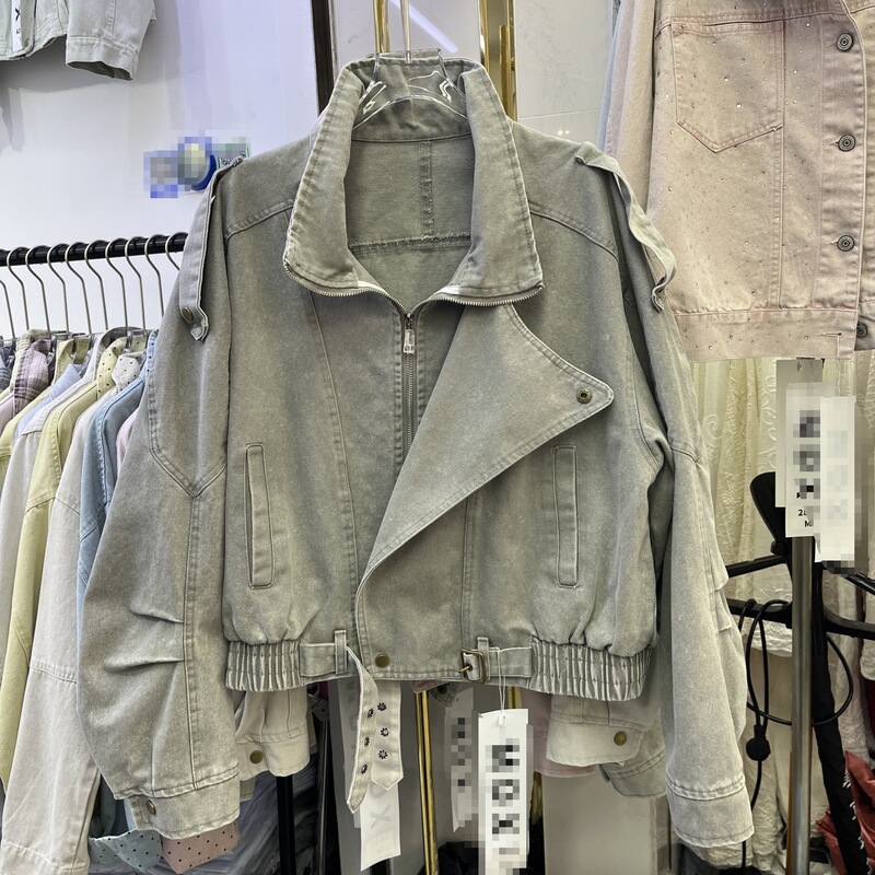 American Retro Motorcycle Style Stand-Collar Jacket for Women, 2026 Summer Loose Casual Versatile Trendy Brand Jacket