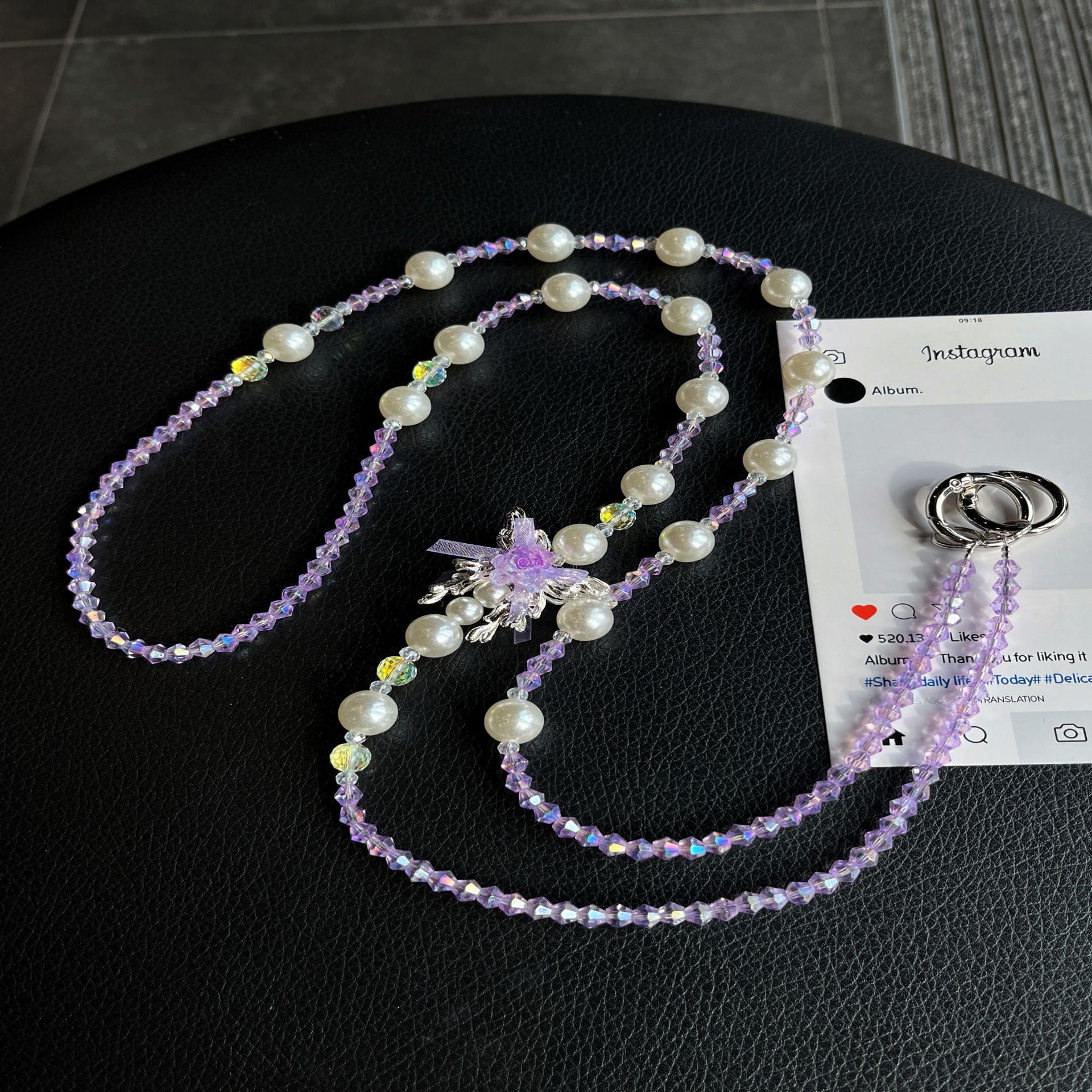 Cadena de teléfono móvil de mensajero cuerda de cadena larga de verano nuevo colgante de cuentas de perlas de cristal hecho a mano amor diamantes de imitación circón