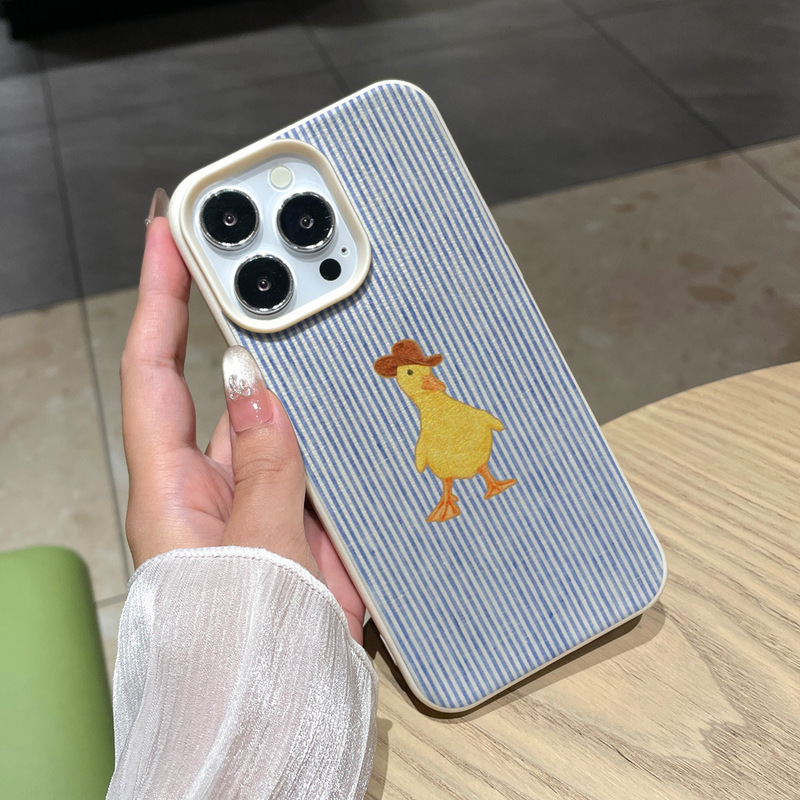 Striped Little Yellow Duck Phone Case Suitable for iPhone 17 Pro Apple 16 Full-Cover Anti-Drop Protective Case Wholesale Non-Slip