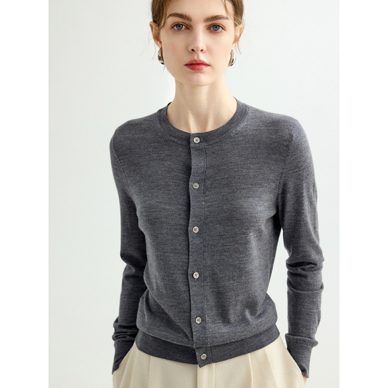 2026 Spring/Summer Yangzi Yarn 100% Fine-Spun Wool Knit Cardigan for Women, Thin Round-Neck Top, Long-Sleeve Outerwear 2026 Spring/Summer Yangzi Yarn 100% Fine-Spun Wool Knit Cardigan for Women, Thin Round-Neck Top, Long-Sleeve Outerwear