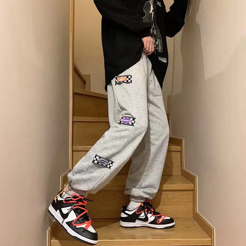 Tide, sports trousers with velcro, oversize, drawstring