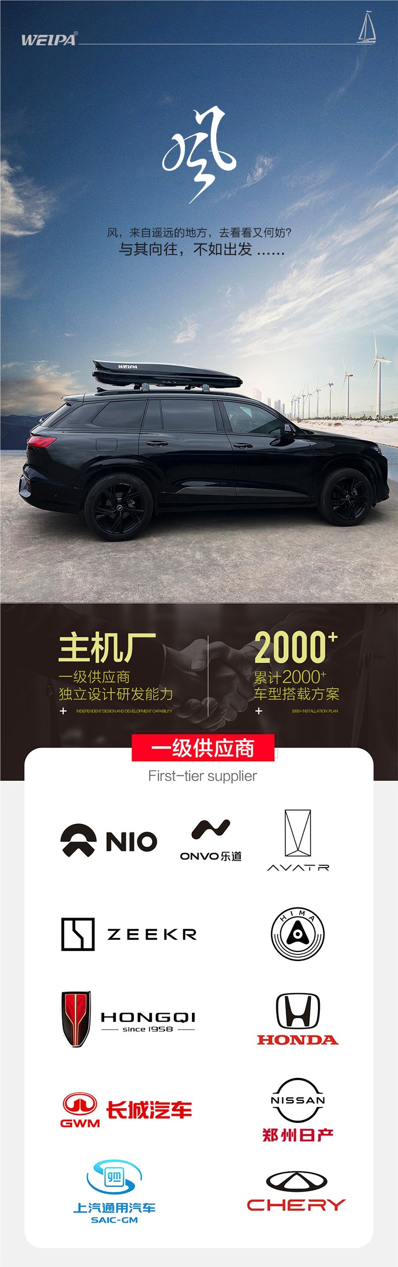 Weipa Car Roof Luggage Box for Suv Off-Road Vehicles, Ultra-Thin Flat Large-Capacity Universal Luggage Rack Travel Box