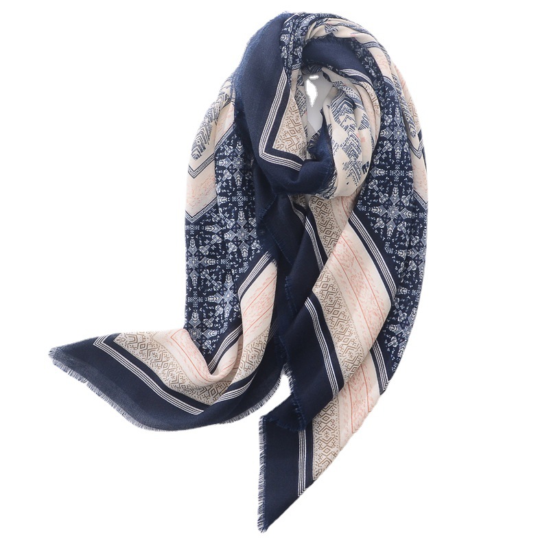 Venta caliente transfronteriza elegante moda fresca bufanda de seda del todo fósforo de las mujeres deshilachadas bufanda cuadrada grande geométrica rombo algodón y lino sensación bufanda