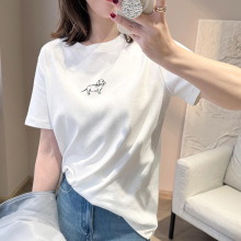 腊肠狗简约休闲短袖T！棉印花宽松短袖25早春遮肉打底衫W2094Y