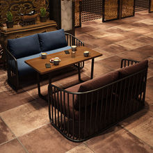 复古工业风咖啡厅卡座双人沙发烧烤奶茶店甜品店休闲桌椅组合铁-