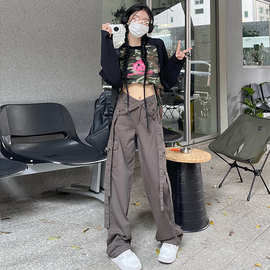 2023春季全棉宽松休闲裤子女多口袋阔腿工装裤Cargo Pants