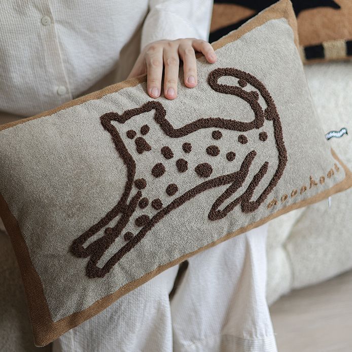 新型小美満夜間動物園猫重工タオル刺繍腰枕方枕抱き枕クッションソファー中古