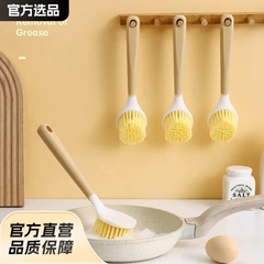 サイザル麻の長柄鍋ブラシ、キッチン家事掃除用プラスチックハンドル鍋洗いブラシ、木柄鍋ブラシ、ノンスティックオイル除去ブラシ