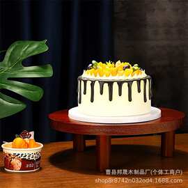 木质点心蛋糕架水果下午茶托盘圆形置物架桌面奇石花瓶花盆底座