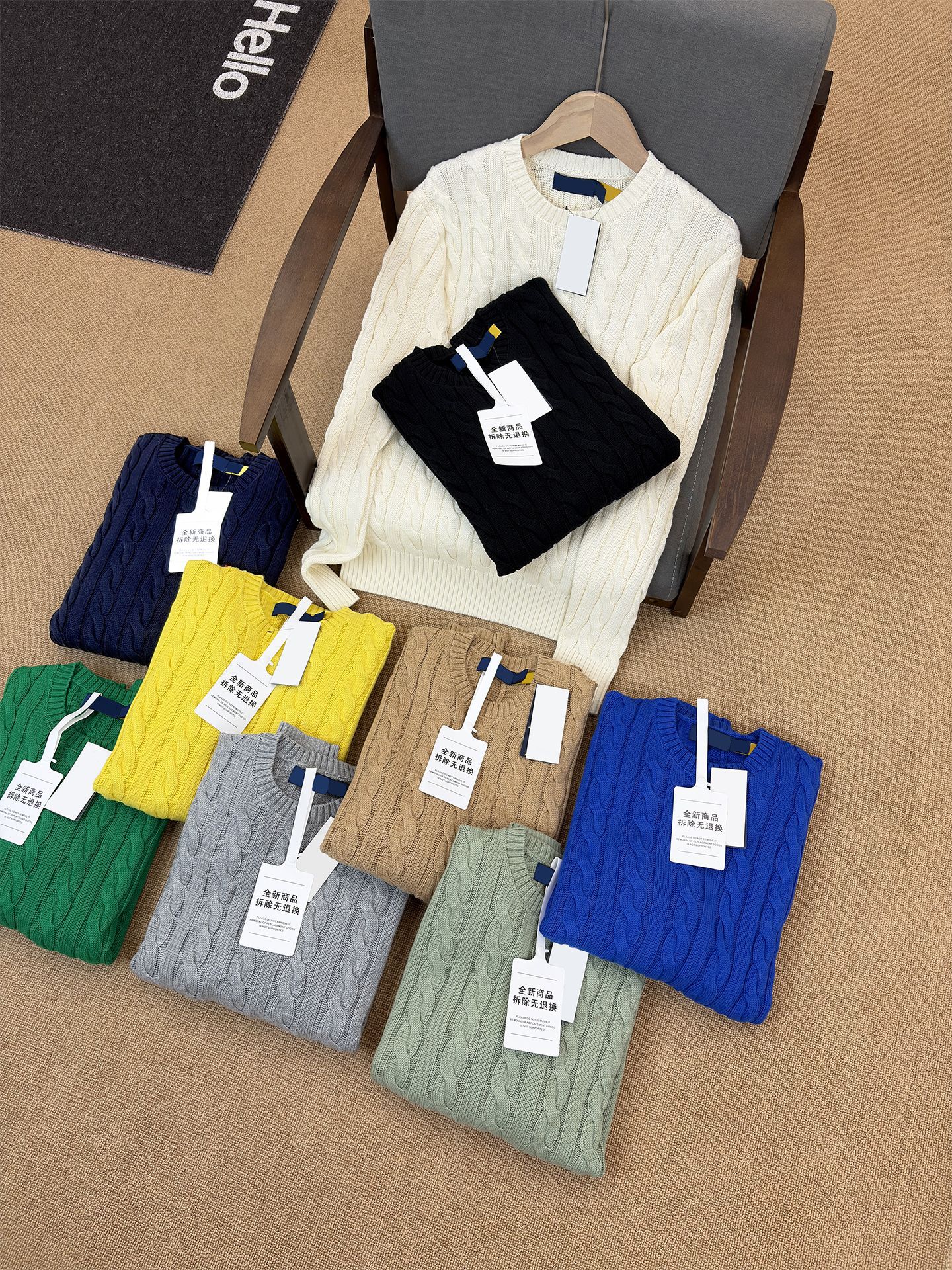 【Scannable】RL Ralph Lauren 100% Combed Cotton Crew Neck Cable Kni
