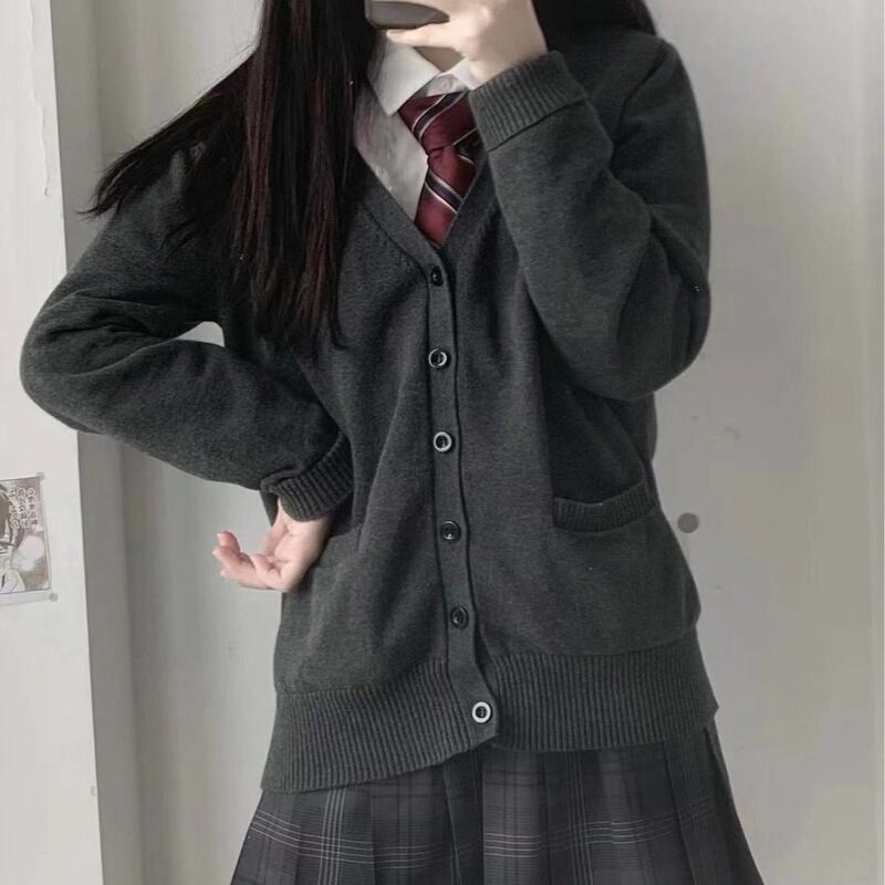 Uniform Early Autumn Japanese College Style Loose Solid Color Sweater Knitted Cardigan Thin Long-Sleeved Jacket for Women