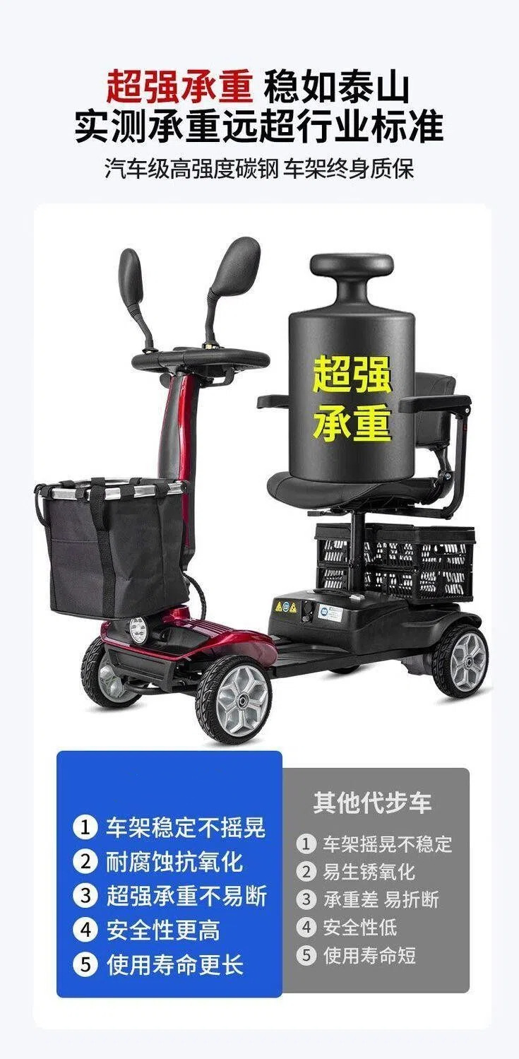 Electric Scooter for Grocery Shopping, Four-Wheeled Electric Mobility Scooter for the Elderly, Lightweight Foldable Scooter for Home Use, Suitable for Picking up and Dropping Off Children