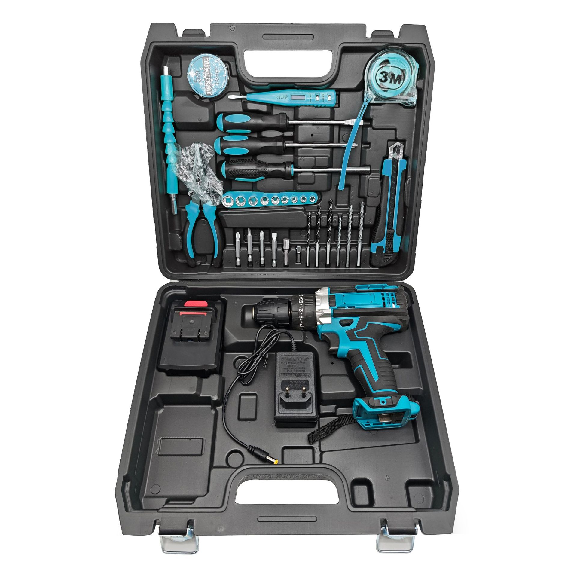 Batería de litio Taladro recargable Taladro eléctrico de litio de alta potencia Destornillador eléctrico multifuncional Taladro de pistola Juego de herramientas de batería Comercio exterior