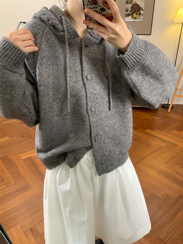 韩系复古南瓜橘连帽毛衣外套女秋冬新款宽松显瘦百搭针织开衫上衣|undefined