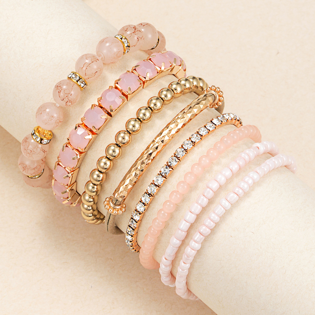 63g Weight Artificial Gemstones Inlay Material Bracelets Classification 7 Pieces Fashion Geometric Glass Inlay Artificial Gemstones Unisex Bracelets