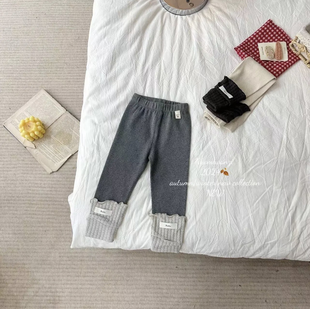 Qi Qiqi niñas dulce otoño nuevo estilo de niños coreanos estilo de empalme extranjero pantalones casuales pantalones de primavera y otoño