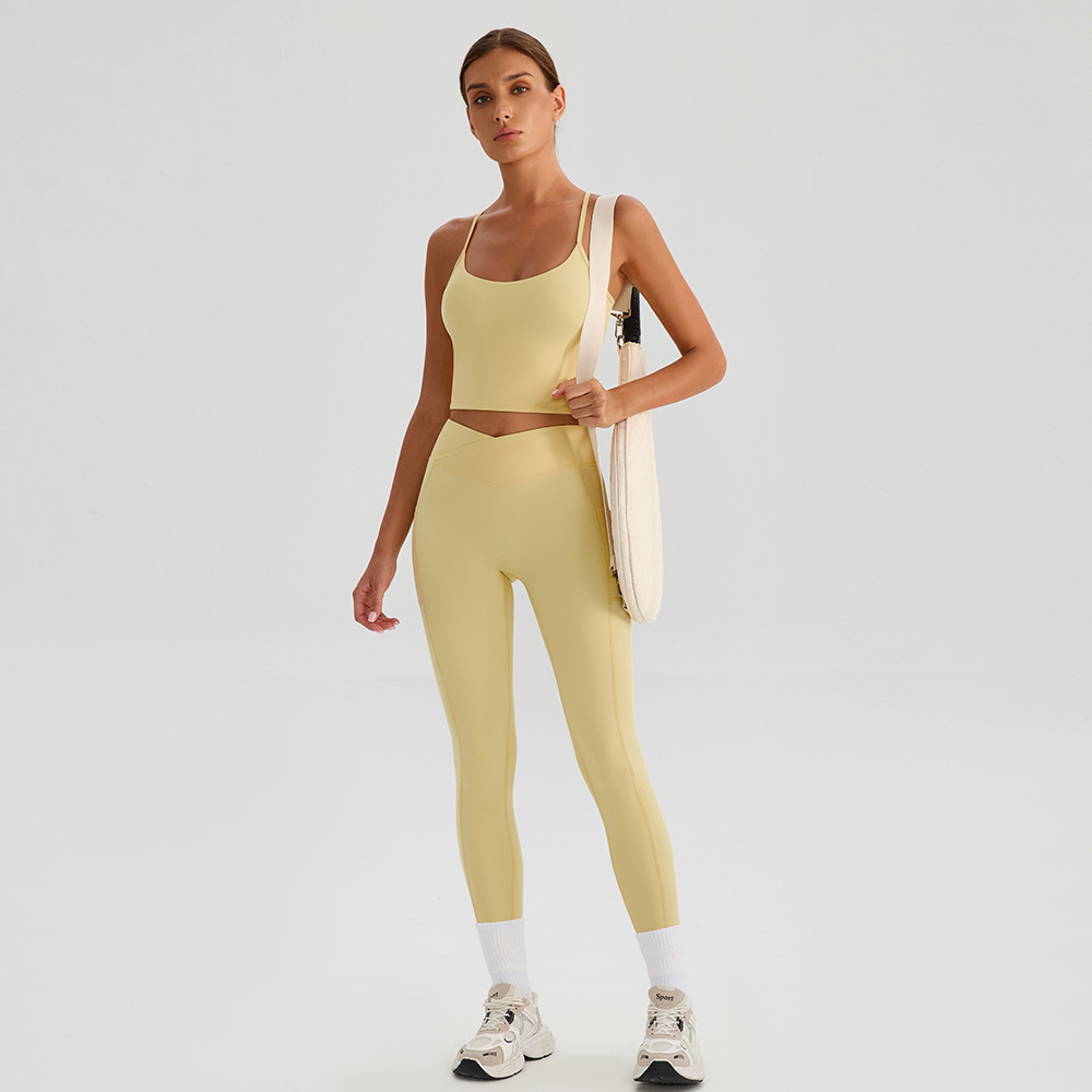 Ropa interior deportiva de mujer pantalones de fitness que incluyen un brazo de brazo con chaleco de dos piezas de yoga